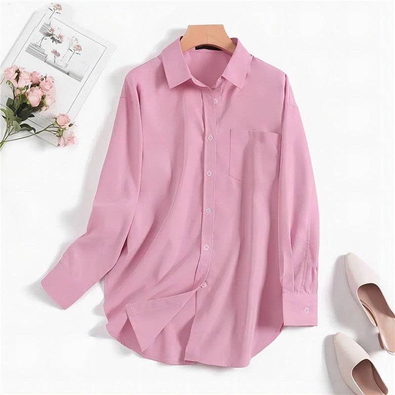 UZ Wholesale Store – wholesale Buttoned-down shirt – Women's – Lapel Split Hem Long Sleeve Shirt in Solid Color3