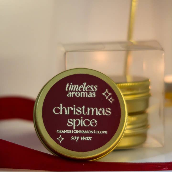 Timeless Aromas Ltd - Wholesale Travel candles - Christmas Spice Luxury Gold Tin Candle | Timeless Aromas6