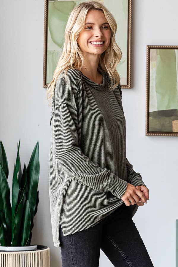 7th Ray - Wholesale Tunic - Women's - Women's Textured Rib Knit Top with Split Sides T56405