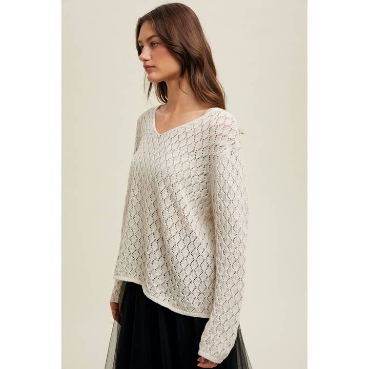 NATURAL CROCHET LIGHTWEIGHT SWEATER / WL24-9902 for wholesale on Faire
