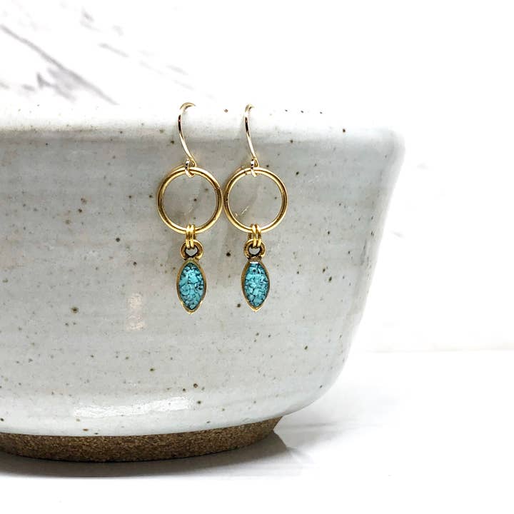 Mini Navette Earrings - Turquoise for wholesale by June & Simple - by Hadas Kol