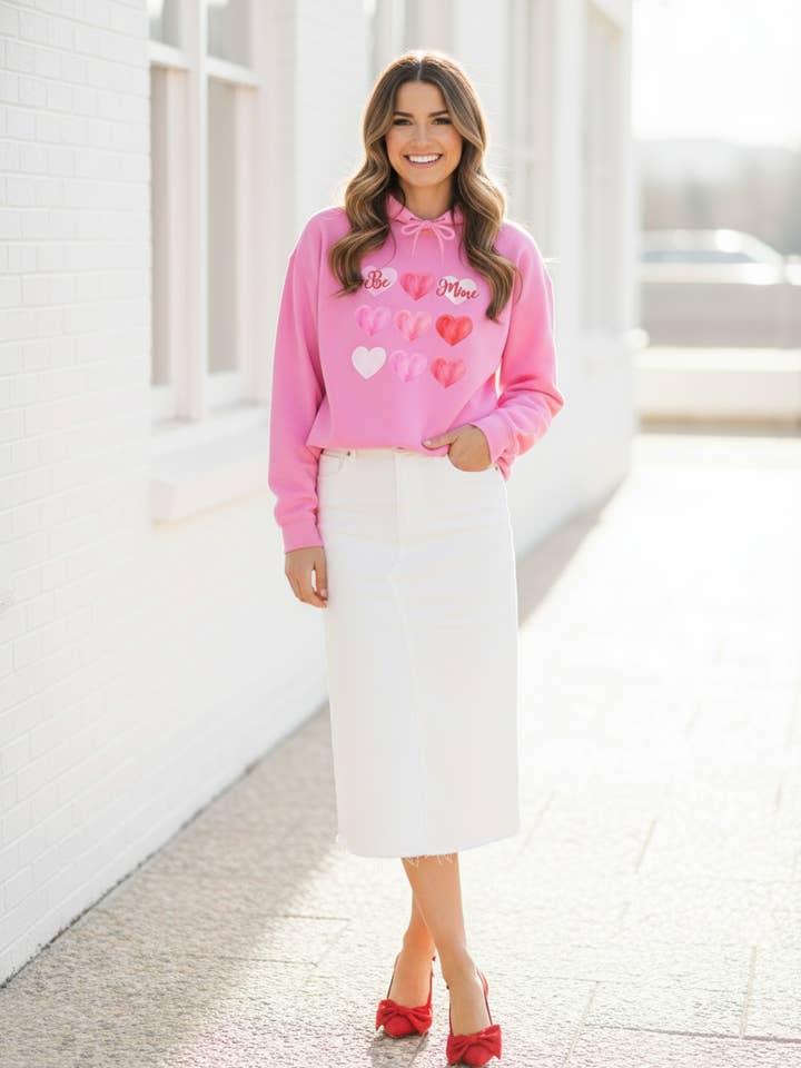 Felpa con cappuccio a griglia di cuori 'Sii mio' di San Valentino per la vendita all'ingrosso da parte di Pearly Peach