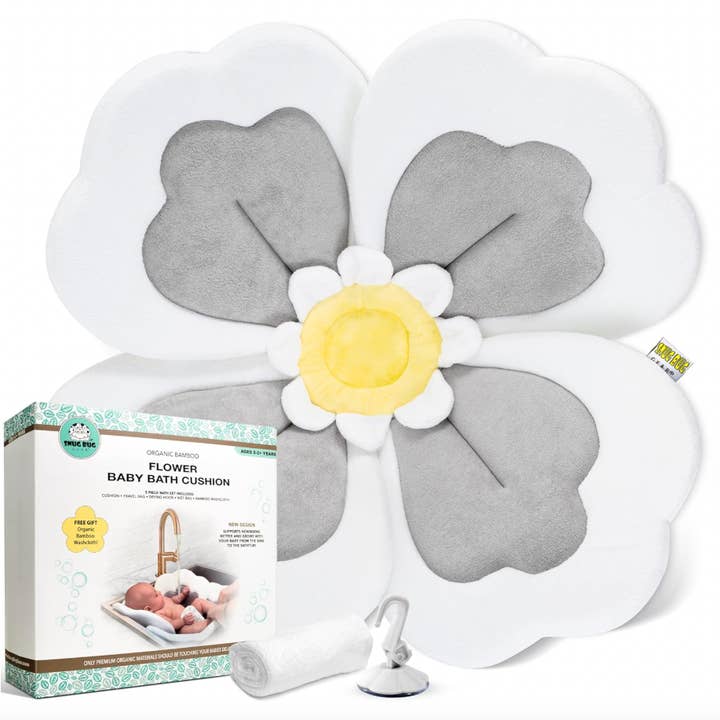 Snug Bug Gear - Venta al por mayor Bañera - Niños y bebés - Set de Viaje de 5 piezas con Cojín de Flor de Baño Orgánico para Bebé