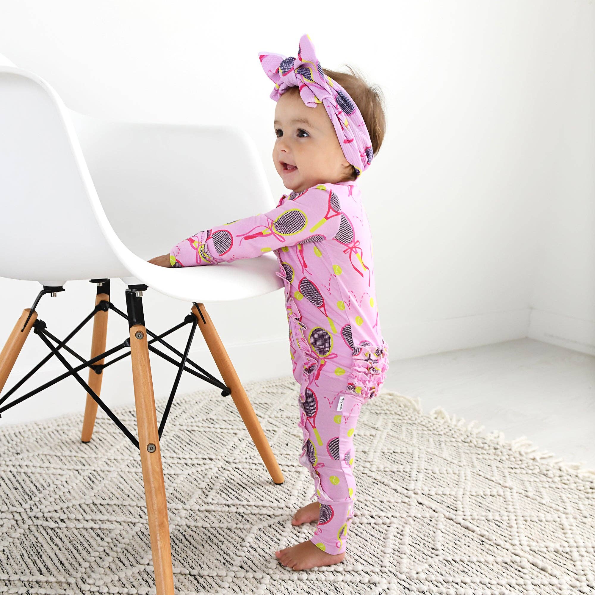 Gigi and Max - Wholesale Jumpsuit - Baby - Serena Pink Tennis Ruffle Zip Bamboo Baby Sleepies Kids 12