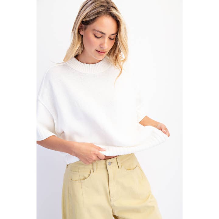 COTIERRA - Wholesale Knit Sweater - Women's - OVERSIZED CREWNECK SHORT SLEEVE SWEATER13