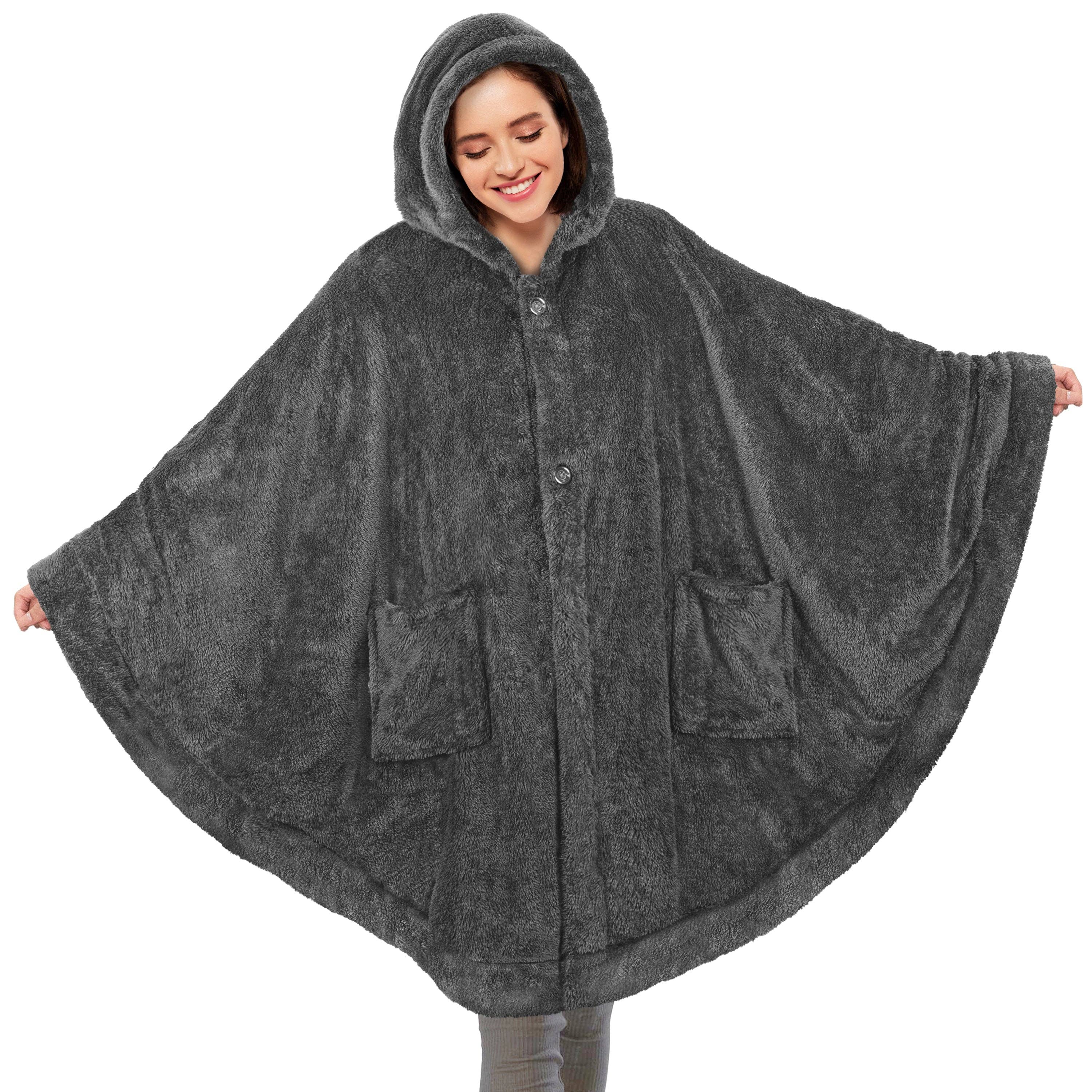 Pavilia - Wholesale Poncho - Women's - Angel Wrap Hoodie Sherpa Fluffy Poncho Blanket2