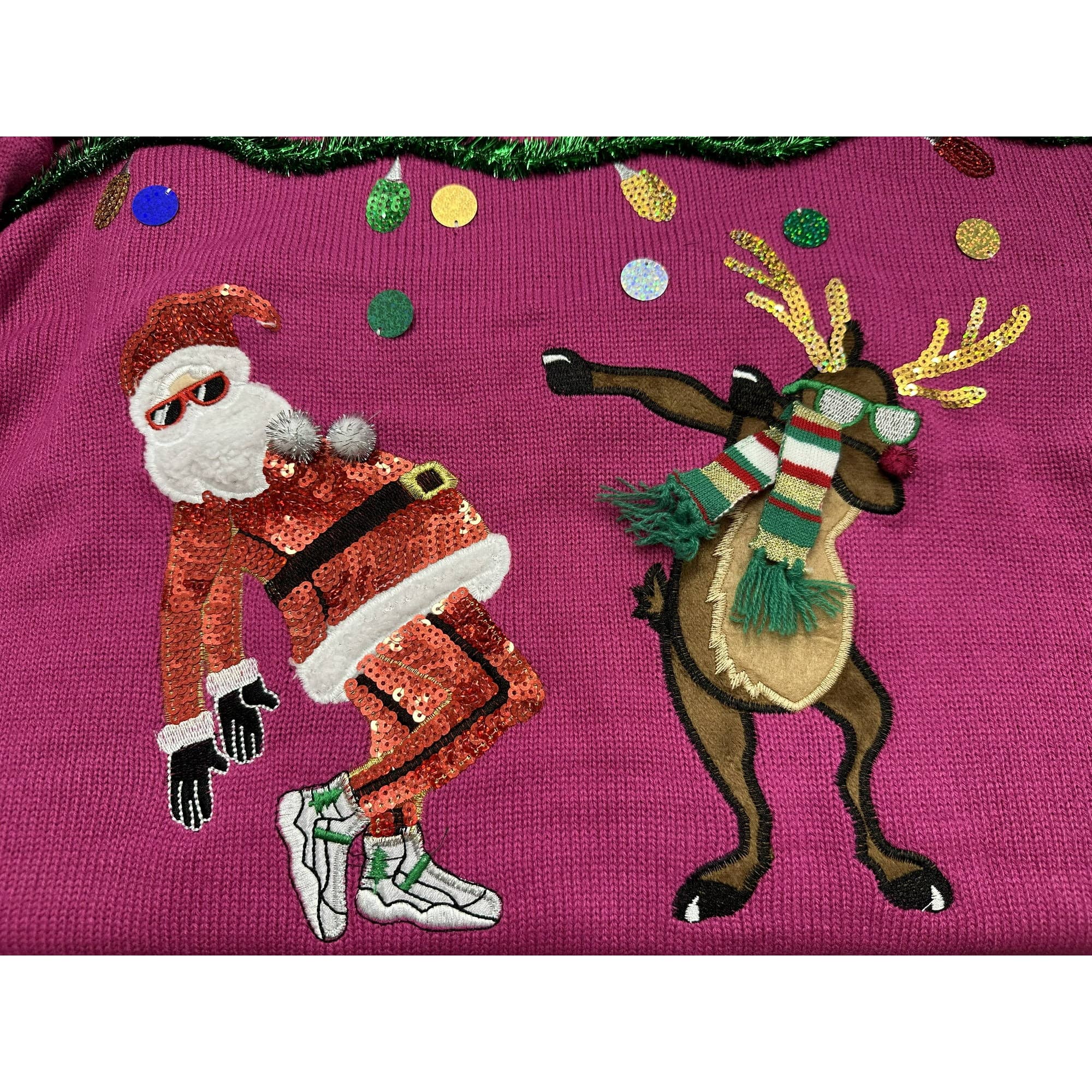 Pink Combo ABW30-B Women's Dancing Santa & Rudolph Ugly Christmas Swtr for wholesale on Faire3
