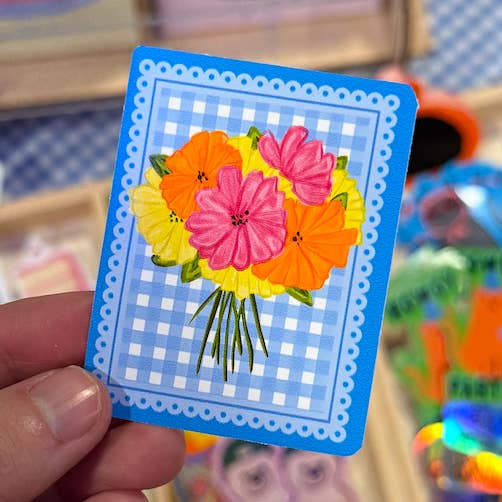 Gingham Floral Sticker for wholesale by Little Tomato