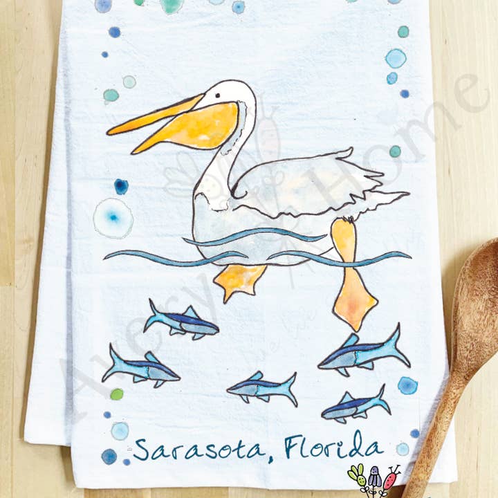 Avery's Home - Wholesale Tea Towel - Pelican Swimming Bird Coastal Customizable Tea Towel