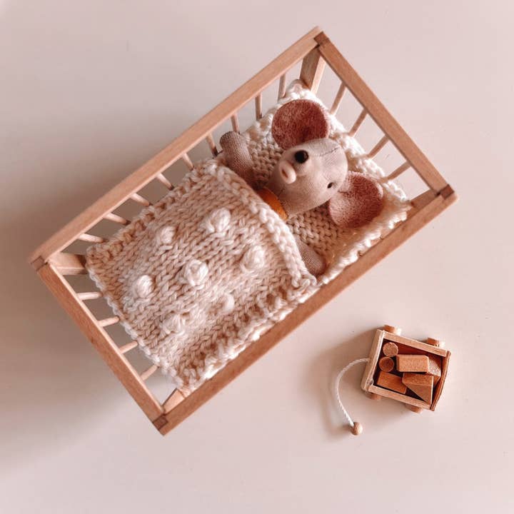 Macy Mae Dollhouse Designs - Wholesale Doll - Kids - Dollhouse Nursery Crib + Mattress | Natural Wood