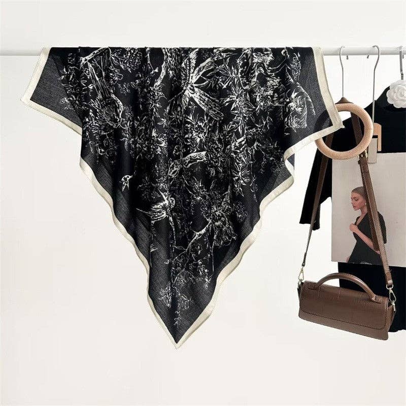 Sheer Trend - Wholesale Scarf - Women's - Vintage Floral Print Silk Scarf - Stylish And Versatile6