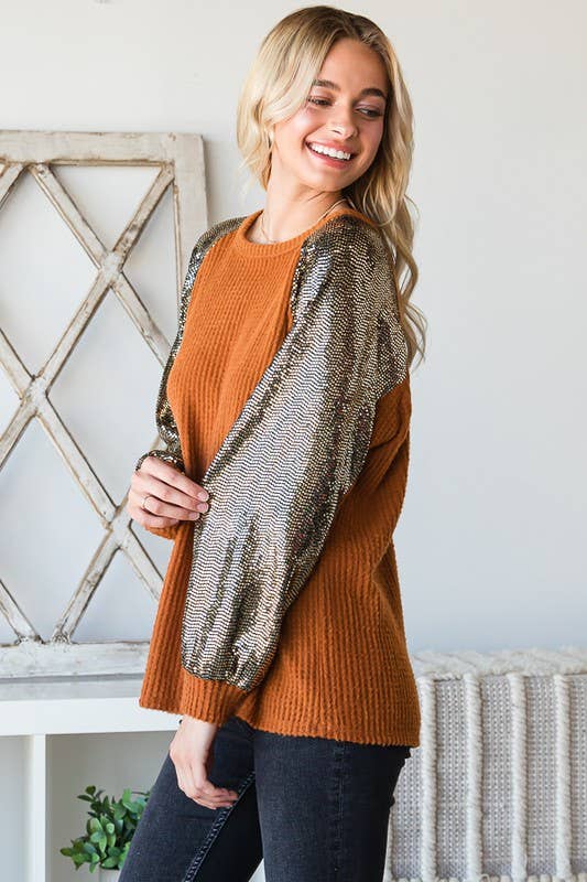 HEIMISH – wholesale Sweatshirt – Women's – ET6837-10 SOLID WAFFLE AND SEQUINS TOP10