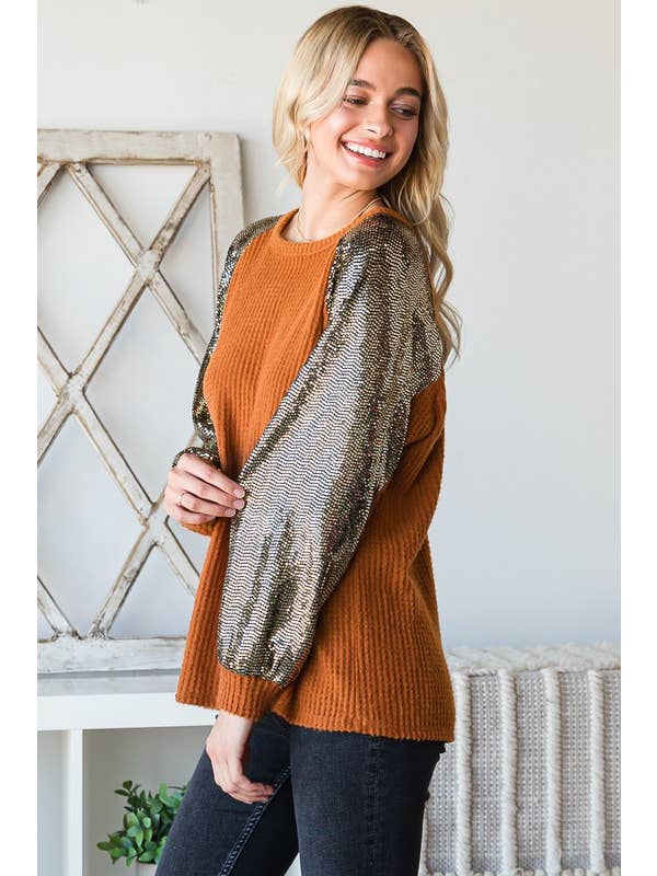 HEIMISH – wholesale Sweatshirt – Women's – ET6837-10 SOLID WAFFLE AND SEQUINS TOP10