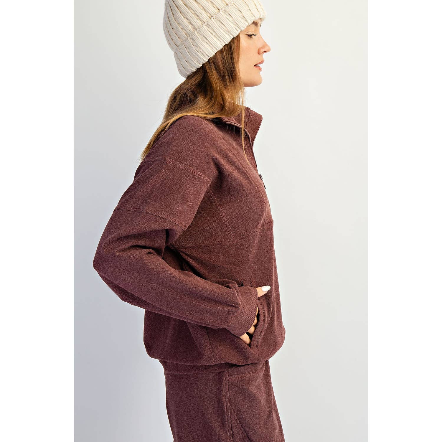 Rae Mode - Wholesale Lounge Top - Women's - BRUSHED RIB QUARTER ZIP PULLOVER1