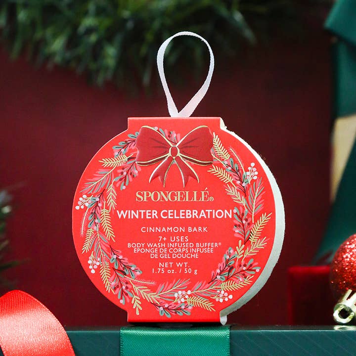 Winter Celebration - Cinnamon Bark Holiday Wreath Buffer for wholesale by Spongellé | Christmas 2025 | Stocking Stuffers | Gifts