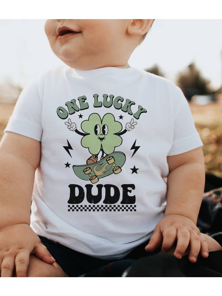 Peach Closet - Wholesale Screen Printed T-Shirt - Kids - One Lucky Dude 4 Leaf Clover Skateboarding Tee1