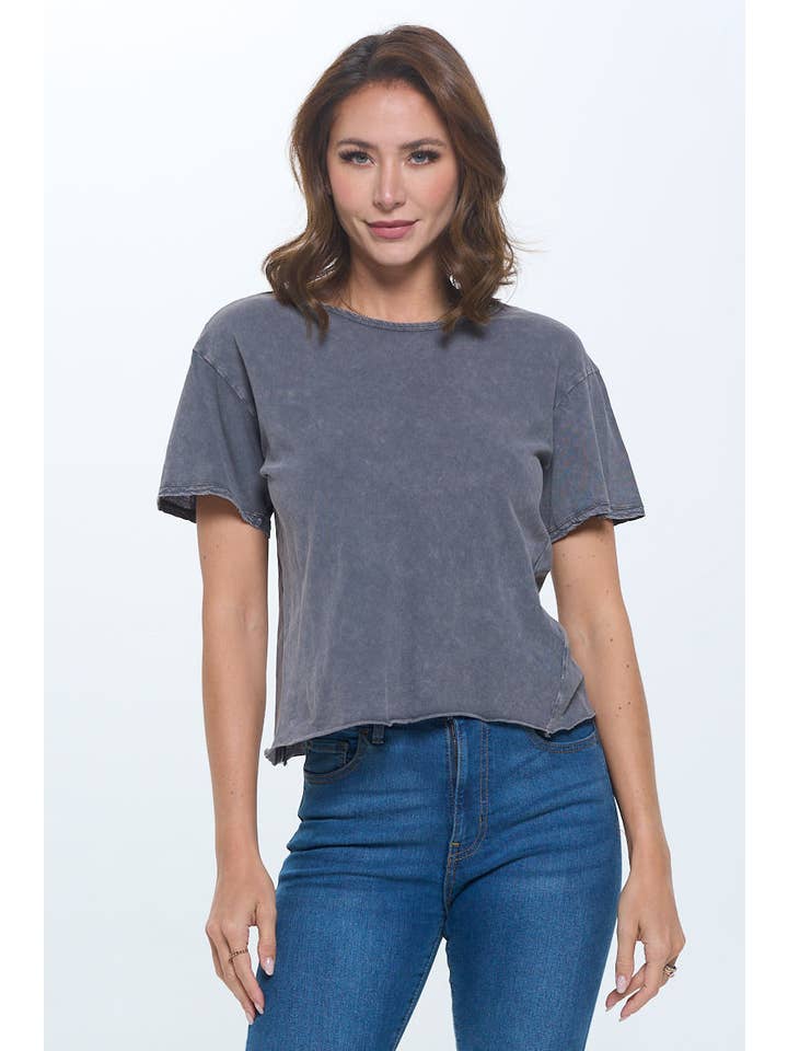 Knit Riot - Wholesale Knit top – Women's - Blank Mineral Washed Cropped Tee13