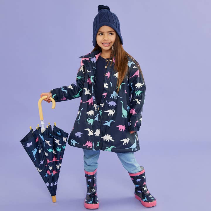 Dinosaur Colour Change Raincoat Navy for wholesale by Korango Australia