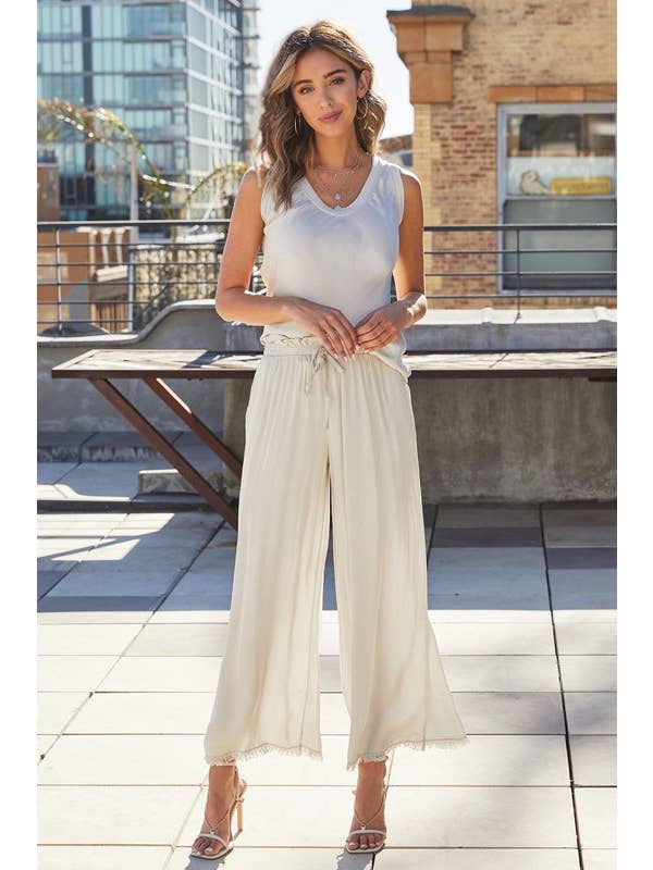 VENTI6 - Vendita all'ingrosso Pantalone - Donna - PANTALONI A GAMBA LARGA CON ORLO A FRANGE IN SETA ITALIANA (6109)16