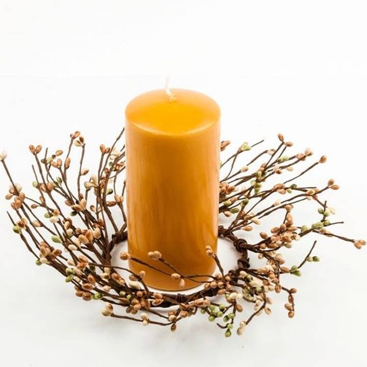 4.5 In. Rice Berry Candle Ring, 4.5 In. Rim, Green, Tan for wholesale by KMI International Corp.