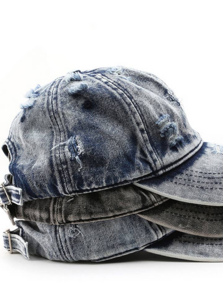 CWAH3203_CASQUETTE DE BASEBALL EN DENIM BLANC DÉLAVÉ AVEC VISIÈRE SOLIDE pour la vente par NINEXIS