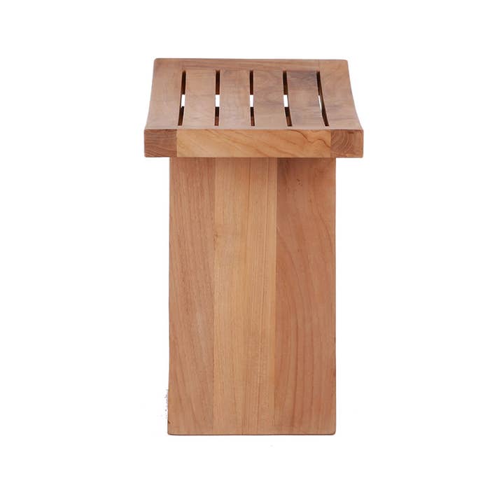 Nordic Teak - Wholesale Stool - Nordic Style Natural Teak Stool with Curved Seat and Shelf2