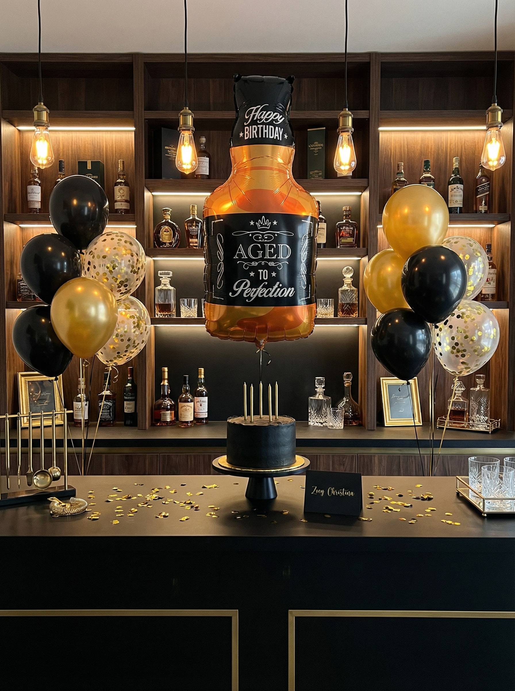 Zoey Christina – Balão por atacado – Balão de Folha em Forma de Garrafa de Uísque – Aniversário "Envelhecido à Perfeição"4