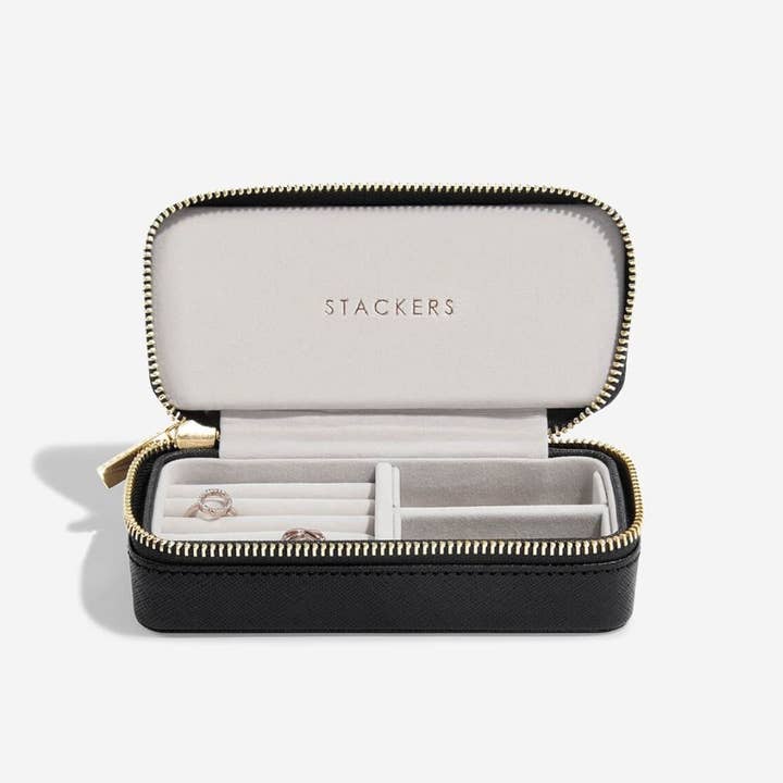 Stackers - Wholesale Jewelry Box/Organizer - Black Medium Zipped Travel Jewellery Box