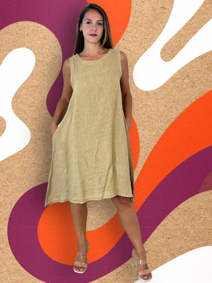 Linen & More - Wholesale Dress - Women's - REF 29306 SHORT SLEEVE DRESS SISA LINEN 100%
