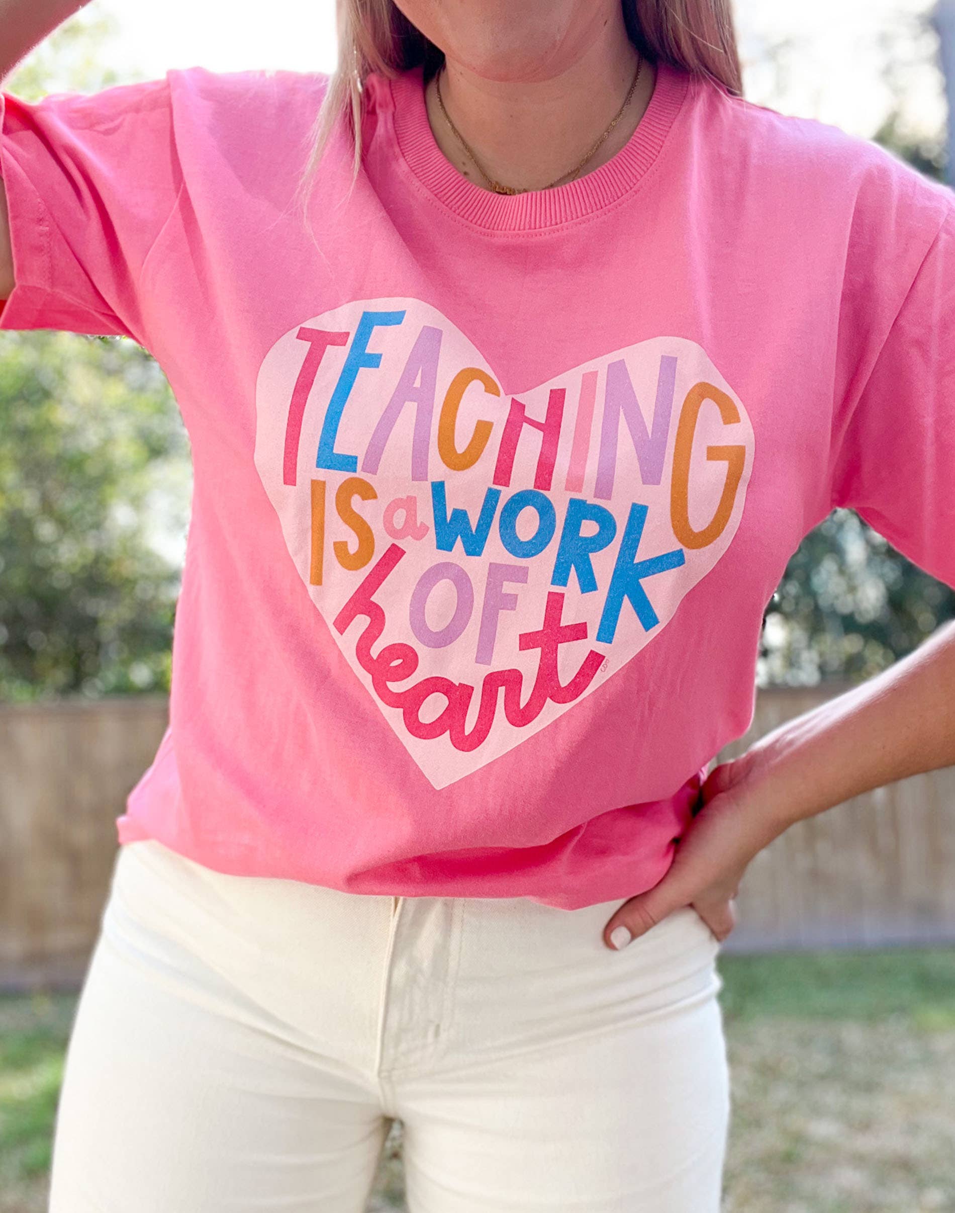 Callie Danielle - Wholesale Screen Printed T-Shirt - Women's - Teaching is a Work of Heart - Callie Tee - Pink1