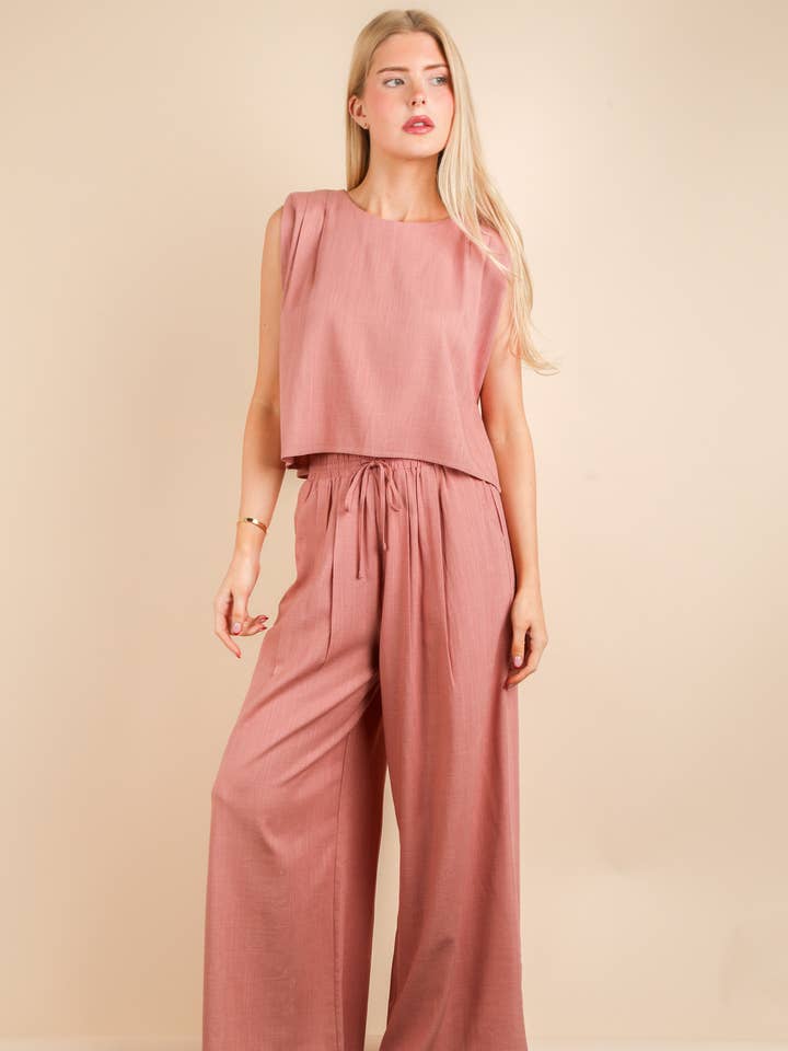 VERY J - Wholesale Top & Pant Set (NOT Loungewear) - Women's - NT12090SET-Solid Woven Top & Pants Set