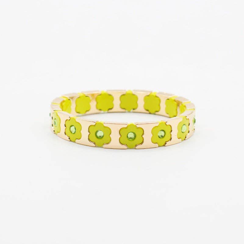 alberalkirk - Wholesale Cuff Bracelet - Floral Cuff Enamel Steel Crystal-Studded Elastic S5P1413