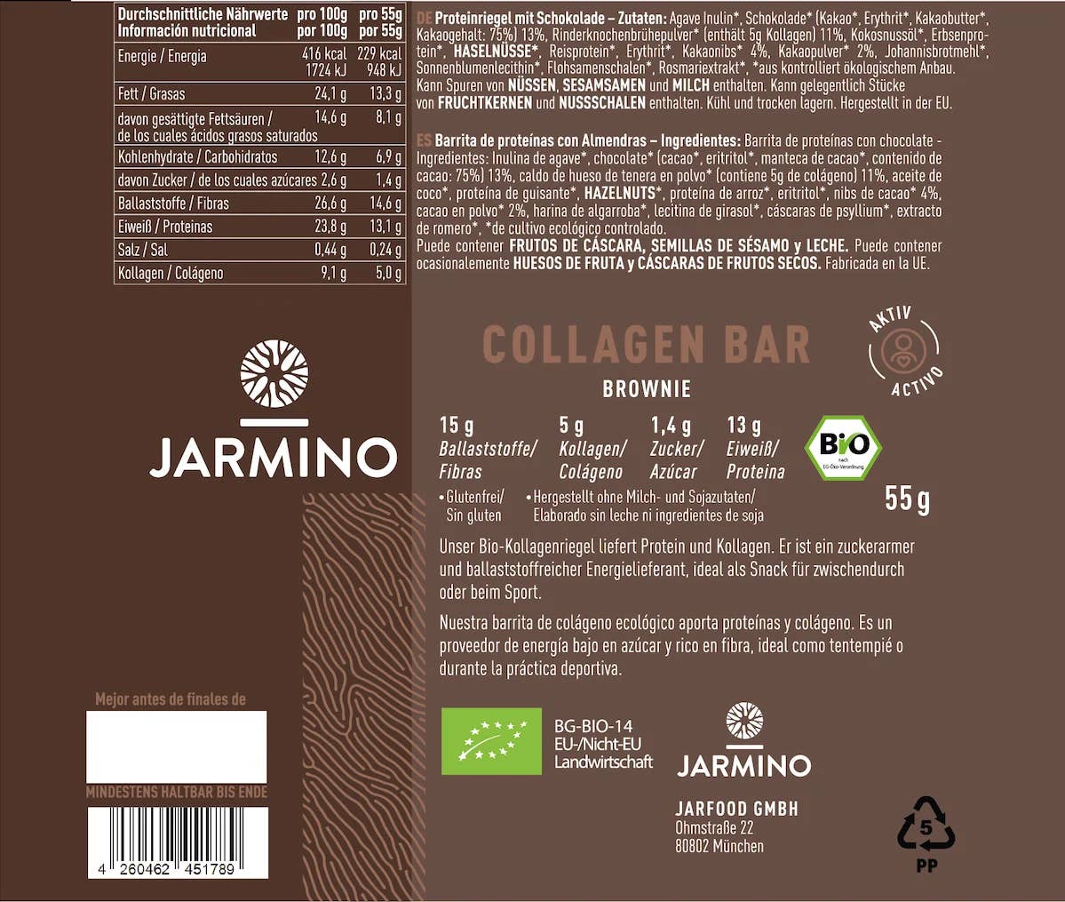 JARMINO - Wholesale Snack Bar - Kollagen Riegel Brownie (bio) (12 Stk.)3