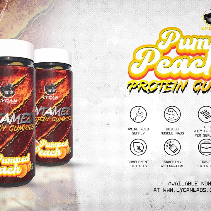 Lycan Labs – wholesale Oralt tillskott/Vitamin – UNTAMED PROTEIN GUMMIES PUMPAD PERSIKA, 56 Gummies, 7 Portioner