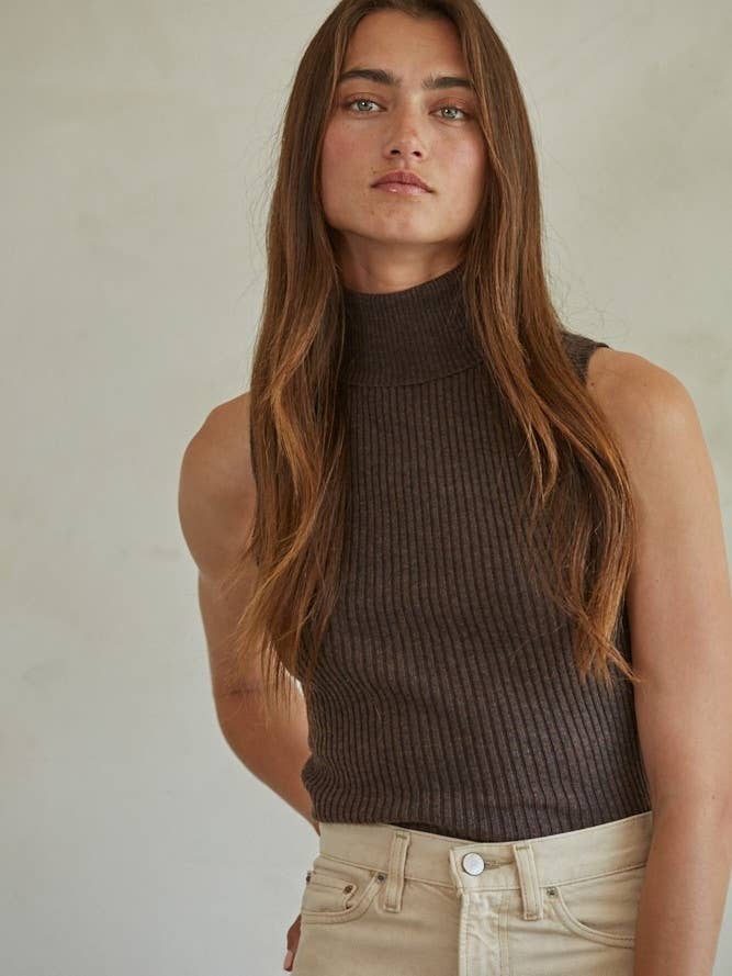 W1574 | Knit Turtleneck Sleeveless Pullover Top for wholesale by By Together