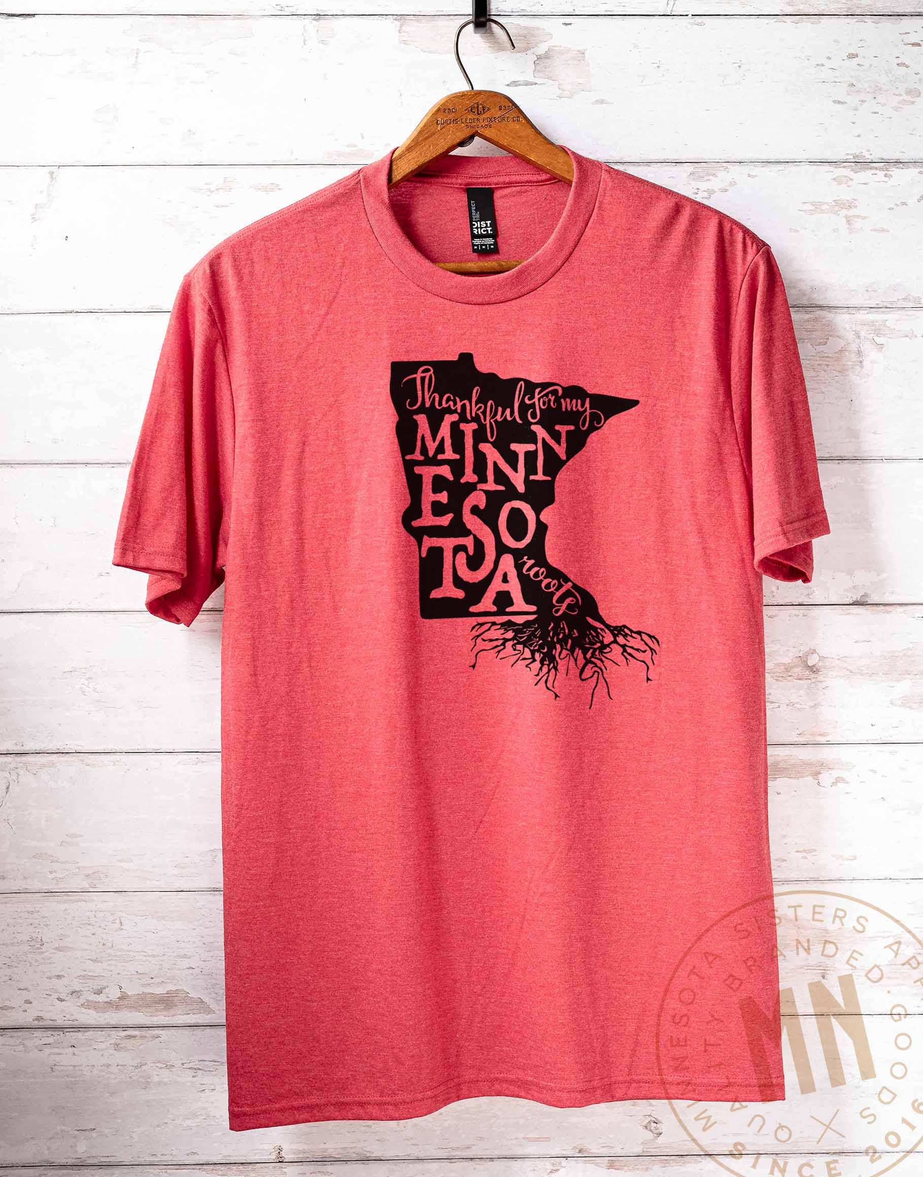 Minnesota Sisters - Wholesale Screen Printed T-Shirt - Unisex - Thankful for My Minnesota Roots T-Shirt with State Graphic1