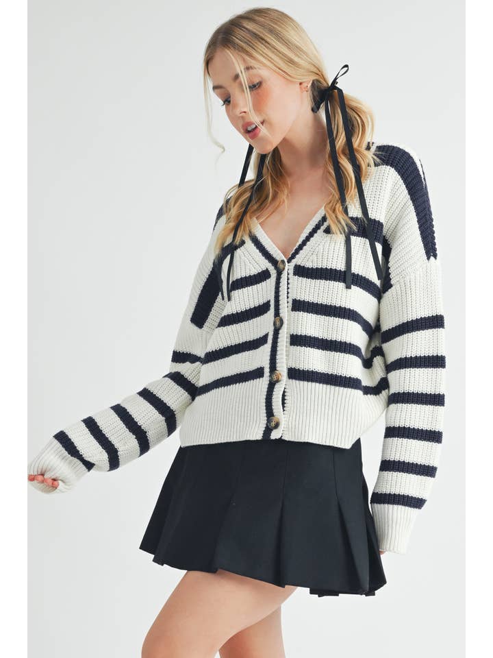 White Navy 3202ED Bona Striped Cardigan for wholesale on Faire