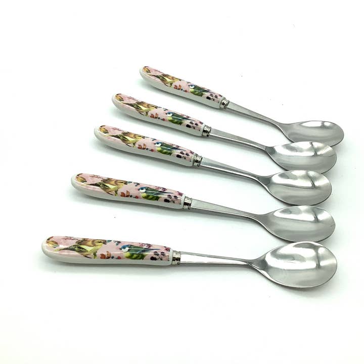 All Little Cute Things - Wholesale Table Spoon (Cutlery) - Spoon Birds and Flowers Ceramic Handle. Coffee Tea Spoon