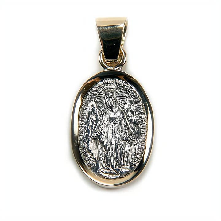 Zilveren 14-karaats gouden bezel Onze Lieve Vrouw van de Wonderbaarlijke Medaille Kleine hanger 0,8" x 0,5" voor wholesale door Guadalupe Gifts