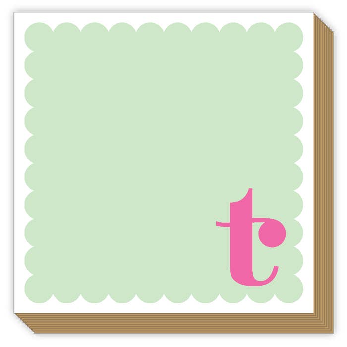 Scallop Monogram Pink And Green T Luxe Notepad for wholesale by RosanneBeck Collections