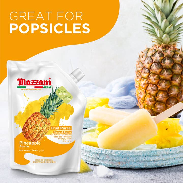 Wholesale Italian Food - Wholesale Fruit Juice - Mazzoni, Pineapple Puree, 100% Pure Pineapple Mix, No Sugar Added, 2.2 lb