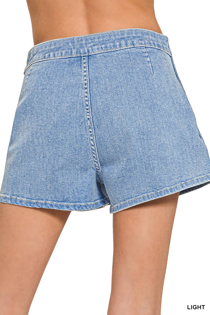 42POPS - Vente Jupe-short – femme - Jupe-culotte en denim à boutons-pression2