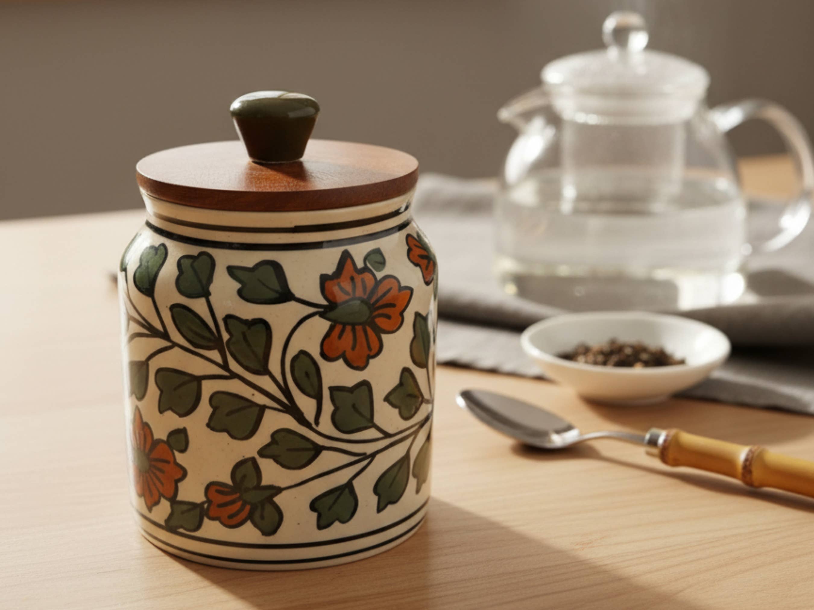 Bohozena - Wholesale Canister Set - Ceramic Jars with Wooden Lids, Hand painted, Christmas gifts