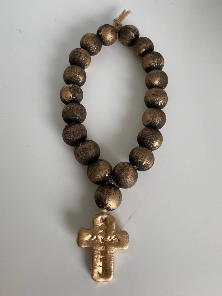 LULU black 19 (20mm) Wood Beads W/Small Clay Cross for wholesale by RKM Designs