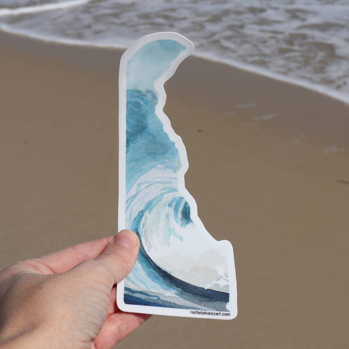 Delaware Shaped Ocean Wave Vinyl Decal Sticker for wholesale by Rachel Alvarez Art