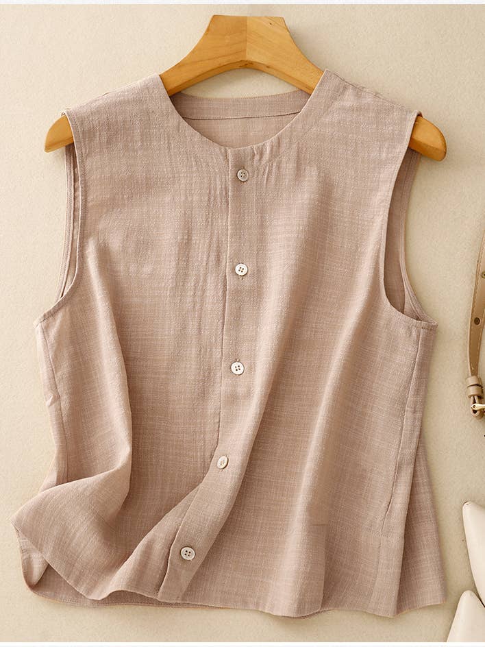 Whisper Mint - Wholesale Button Down Shirt - Women's - summer cotton linen shirts sleeveless