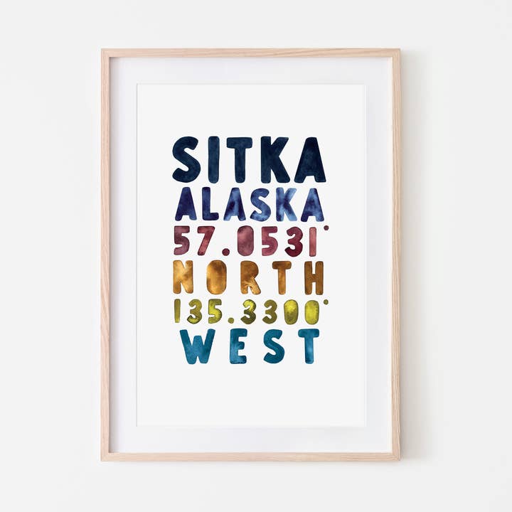 Impression artistique de Sitka Alaska Coordinates pour la vente par Broken Paddle Studio
