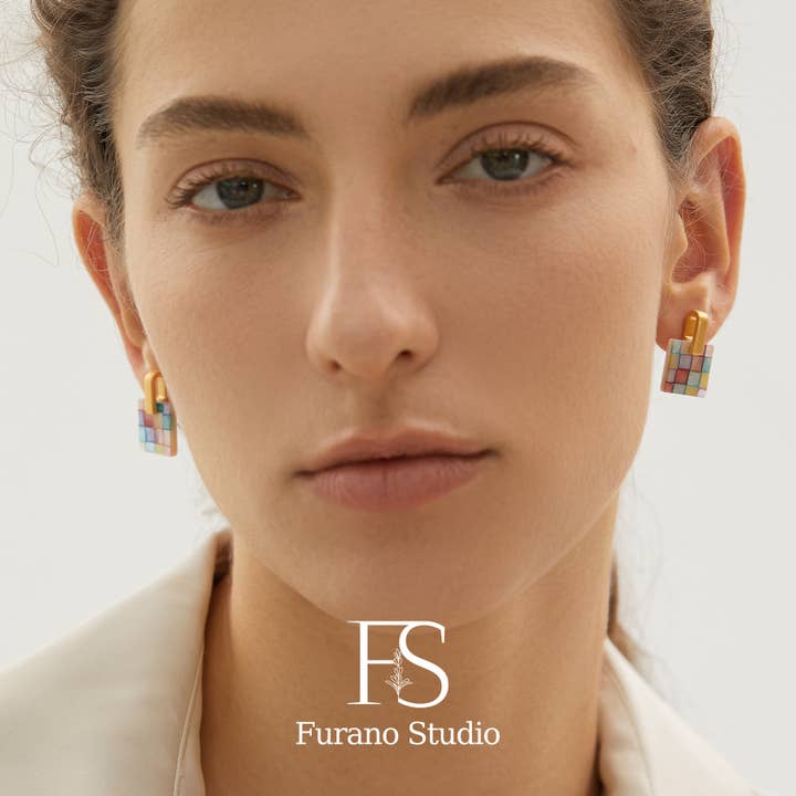 Furano Studio - Wholesale Stud/Post Earrings - White/Rainbow Mother of Pearl Stud Necklace/Stud Earring4