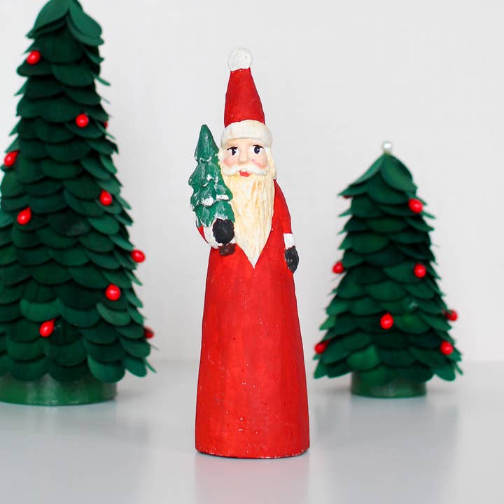 8 Zoll schmaler Weihnachtsmann mit Baum (Vintage-Rot) für den Großhandel von Dekorasyon Gifts Decor