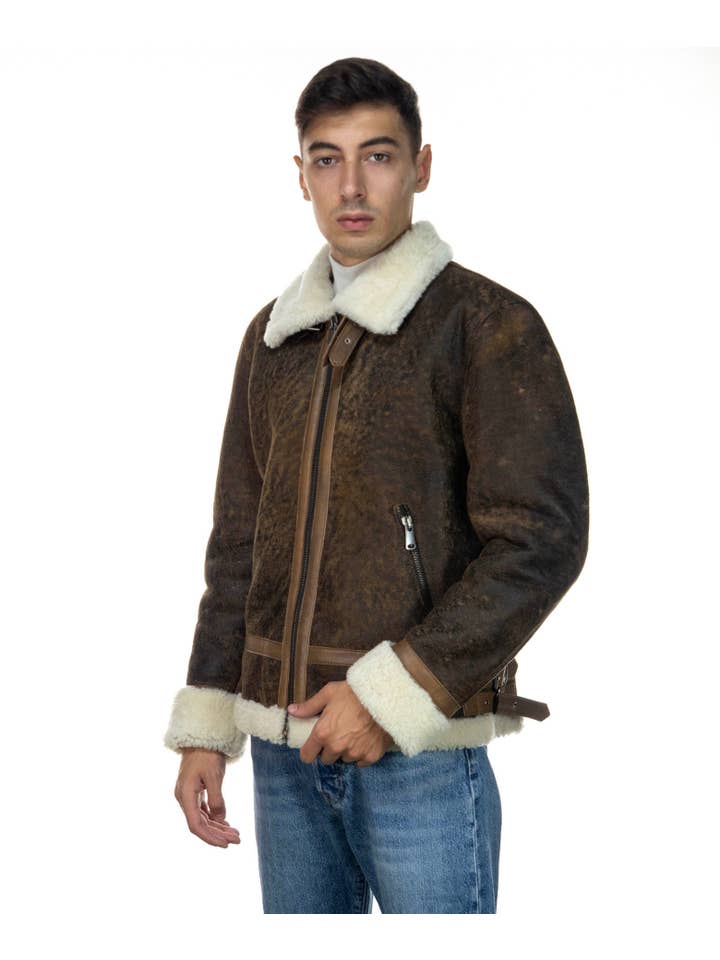 Michelangelo srls - Wholesale Leather Jacket - Men's - Franco - Men's Scratched Leather Jacket in Sheepskin